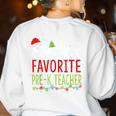 Santa's Favorite Pre-K Teacher Christmas Santa Hat Lights For Men Women Kids Women's Sweatshirt Back Print White Santa's Favorite Pre-K Teacher Christmas Santa Hat Lights For Men Women Kids Women's Sweatshirt Back Print White