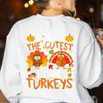 School Thankful I Teach The Cutest Little Turkeys Thanksgiving Teacher Women's Sweatshirt Back Print White School Thankful I Teach The Cutest Little Turkeys Thanksgiving Teacher Women's Sweatshirt Back Print White