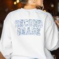 Second Grade Floral Blue Back To School 2nd Grade Teacher Women's Sweatshirt Back Print White