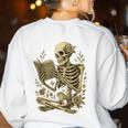 Skeleton Book Floral Skull Halloween Teacher Costume Women's Sweatshirt Back Print White Skeleton Book Floral Skull Halloween Teacher Costume Women's Sweatshirt Back Print White
