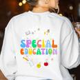 Special Education Teacher SPED Squad Team Kids Men Groovy Women's Sweatshirt Back Print White Special Education Teacher SPED Squad Team Kids Men Groovy Women's Sweatshirt Back Print White