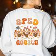Sped Teacher Gobble Squad Thanksgiving Special Education Women's Sweatshirt Back Print White Sped Teacher Gobble Squad Thanksgiving Special Education Women's Sweatshirt Back Print White