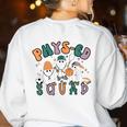 Spooky Ghost PE Teacher Squad Physical Education Halloween Women's Sweatshirt Back Print White