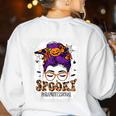 Spooky Paraprofessional Life Halloween Messy Bun Teacher For Men Women Women's Sweatshirt Back Print White Spooky Paraprofessional Life Halloween Messy Bun Teacher For Men Women Women's Sweatshirt Back Print White
