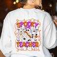 Spooky Teacher Ghost Pencil Teacher Halloween Teacher Women's Sweatshirt Back Print White