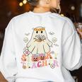 Spooky Teacher Groovy Retro Ghost Teacher Halloween 2023 For Men Women Kids Women's Sweatshirt Back Print White