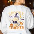 Spooky Teacher Halloween Cute Ghost Pumpkin Reading Women Women's Sweatshirt Back Print White Spooky Teacher Halloween Cute Ghost Pumpkin Reading Women Women's Sweatshirt Back Print White