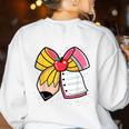 Student Teacher Coquette Bow Pencil Back To School First Day Women's Sweatshirt Back Print White Student Teacher Coquette Bow Pencil Back To School First Day Women's Sweatshirt Back Print White