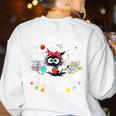 I Survived 100 Days Of School Teacher Kids Cat Lover Women's Sweatshirt Back Print White I Survived 100 Days Of School Teacher Kids Cat Lover Women's Sweatshirt Back Print White