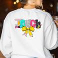 Teach Coquette Bow Teacher Back To School Happy First Day Women's Sweatshirt Back Print White Teach Coquette Bow Teacher Back To School Happy First Day Women's Sweatshirt Back Print White