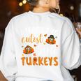 I Teach The Cutest Little Turkeys For Teacher Thanksgiving Women's Sweatshirt Back Print White I Teach The Cutest Little Turkeys For Teacher Thanksgiving Women's Sweatshirt Back Print White