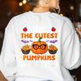 I Teach The Cutest Pumpkins In The Patch Halloween Teacher Women's Sweatshirt Back Print White I Teach The Cutest Pumpkins In The Patch Halloween Teacher Women's Sweatshirt Back Print White