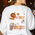 I Teach The Cutest Pumpkins In The Patch Halloween Teacher Women's Sweatshirt Back Print White I Teach The Cutest Pumpkins In The Patch Halloween Teacher Women's Sweatshirt Back Print White