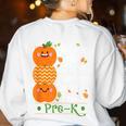 I Teach The Cutest Pumpkins In Patch Pre-K Halloween Teacher Women's Sweatshirt Back Print White