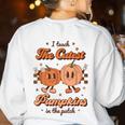 I Teach The Cutest Pumpkins In The Patch Retro Teacher Fall Women's Sweatshirt Back Print White I Teach The Cutest Pumpkins In The Patch Retro Teacher Fall Women's Sweatshirt Back Print White