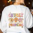I Teach The Cutest Pumpkins In The Patch Teacher Retro Women's Sweatshirt Back Print White