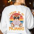 I Teach In My Pajamas Teacher Sunset Bear Retro Women's Sweatshirt Back Print White
