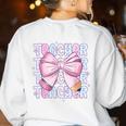 Teacher Bow Pencil Flowers Teacher Back To School Women's Sweatshirt Back Print White Teacher Bow Pencil Flowers Teacher Back To School Women's Sweatshirt Back Print White