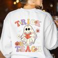 Teacher Halloween Trick Or Teach Floral Ghost Women's Sweatshirt Back Print White Teacher Halloween Trick Or Teach Floral Ghost Women's Sweatshirt Back Print White