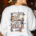 Teacher Library Ghost Reading Book Halloween Cat Women's Sweatshirt Back Print White Teacher Library Ghost Reading Book Halloween Cat Women's Sweatshirt Back Print White