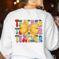 Teacher Pencil Coquette Bow Back To School Teacher Women's Sweatshirt Back Print White Teacher Pencil Coquette Bow Back To School Teacher Women's Sweatshirt Back Print White