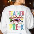 Teacher Of Pre K Superheroes Teacher New School Year Men Women Women's Sweatshirt Back Print White Teacher Of Pre K Superheroes Teacher New School Year Men Women Women's Sweatshirt Back Print White