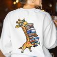 Teacher Shirt Giraffe Holding Books Bookworm Librarian Women's Sweatshirt Back Print White
