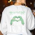 Teachers Love Brains Halloween Costume Trick Treat Zombie Women's Sweatshirt Back Print White Teachers Love Brains Halloween Costume Trick Treat Zombie Women's Sweatshirt Back Print White