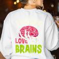 Teachers Love Brains Skeleton Halloween Teacher Funny Women's Sweatshirt Back Print White Teachers Love Brains Skeleton Halloween Teacher Funny Women's Sweatshirt Back Print White