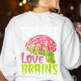 Teachers Love Brains Zombie Teacher Halloween Zombies Women's Sweatshirt Back Print White