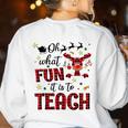Teachers Oh What Fun It Is To Teach Cute Red Plaid Reindeer Women's Sweatshirt Back Print White Teachers Oh What Fun It Is To Teach Cute Red Plaid Reindeer Women's Sweatshirt Back Print White