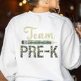 Team Pre-K Camo Pre-K Teacher Camouflage Women's Sweatshirt Back Print White Team Pre-K Camo Pre-K Teacher Camouflage Women's Sweatshirt Back Print White