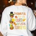 Thankful For My 4th Grade Turkey Thanksgiving Turkey Teacher Women's Sweatshirt Back Print White
