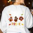 Thankful For My Prek Turkeys In Masks Thanksgiving Teacher For Men Women Women's Sweatshirt Back Print White Thankful For My Prek Turkeys In Masks Thanksgiving Teacher For Men Women Women's Sweatshirt Back Print White