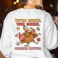 Thanksgiving Grammar Thankful English Teacher Fall Turkey Women's Sweatshirt Back Print White