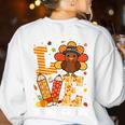 Thanksgiving Love Third Grade Teacher Turkey Autumn Fall Men Women Girls Kids Women's Sweatshirt Back Print White