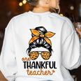 Thanksgiving Shirt Teacher Women Messy Bun Thankful Teacher Women's Sweatshirt Back Print White Thanksgiving Shirt Teacher Women Messy Bun Thankful Teacher Women's Sweatshirt Back Print White