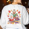 Thanksgiving Teacher Books Turkey Reading Book Women's Sweatshirt Back Print White Thanksgiving Teacher Books Turkey Reading Book Women's Sweatshirt Back Print White