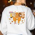 Thanksgiving Teacher Pencil Bow One Thankful Teacher Fall Women's Sweatshirt Back Print White Thanksgiving Teacher Pencil Bow One Thankful Teacher Fall Women's Sweatshirt Back Print White