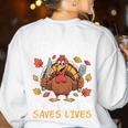 Thanksgiving Teacher Turkey Lets Eat Kids Punctuation Women's Sweatshirt Back Print White Thanksgiving Teacher Turkey Lets Eat Kids Punctuation Women's Sweatshirt Back Print White