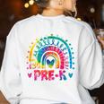 Tie Dye Prek Teacher Rainbow Preschool Back To School Girl Women's Sweatshirt Back Print White Tie Dye Prek Teacher Rainbow Preschool Back To School Girl Women's Sweatshirt Back Print White