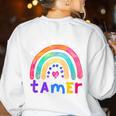 Tiny Human Tamer Watercolor Rainbow Daycare Teacher Women's Sweatshirt Back Print White Tiny Human Tamer Watercolor Rainbow Daycare Teacher Women's Sweatshirt Back Print White