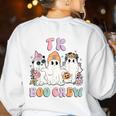 TK Boo Crew Retro Groovy Halloween Floral Ghost TK Teacher Women's Sweatshirt Back Print White TK Boo Crew Retro Groovy Halloween Floral Ghost TK Teacher Women's Sweatshirt Back Print White