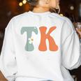 TK Teacher Retro Groovy Vintage Happy First Day Of School Women's Sweatshirt Back Print White