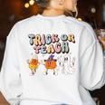 Trick Or Teach Candy Corn Pumpkin Ghost Teacher Women's Sweatshirt Back Print White