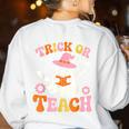 Trick Or Teach Cute Floral Ghost Teacher Halloween Costume Women's Sweatshirt Back Print White Trick Or Teach Cute Floral Ghost Teacher Halloween Costume Women's Sweatshirt Back Print White