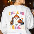 Trick Or Teach Ghost Teacher School Halloween Men Women Women's Sweatshirt Back Print White