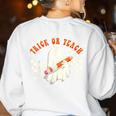 Trick Or Teach Groovy Retro Ghost Halloween Teacher Kids Women's Sweatshirt Back Print White Trick Or Teach Groovy Retro Ghost Halloween Teacher Kids Women's Sweatshirt Back Print White