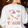 Trick Or Teach Groovy Teacher Halloween Retro Ghost Women's Sweatshirt Back Print White Trick Or Teach Groovy Teacher Halloween Retro Ghost Women's Sweatshirt Back Print White