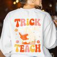 Trick Or Teach Halloween Shirt For Teacher Kids Floral Ghost Women's Sweatshirt Back Print White Trick Or Teach Halloween Shirt For Teacher Kids Floral Ghost Women's Sweatshirt Back Print White
